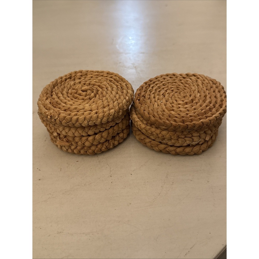 Essentials Boho Coasters for Drinks - Set of 8 -Natural Wicker Raffia Woven